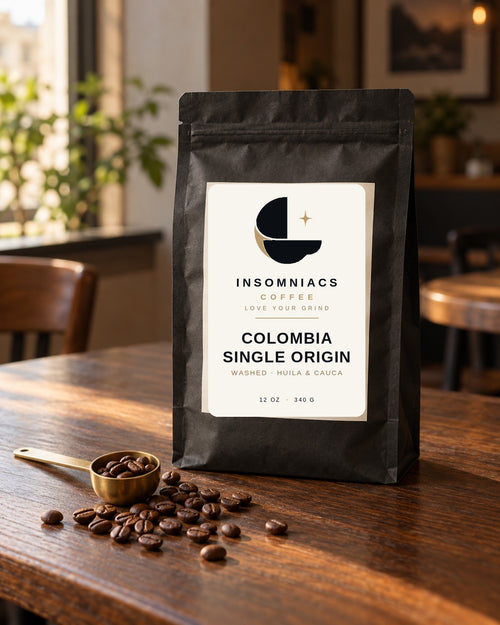 Colombia Single Origin — 12 oz (340 g) bag of coffee in a matte black pouch